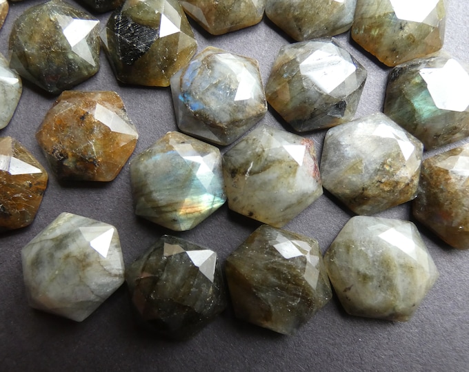 18x16mm Natural Labradorite Hexagon Cabochon, Faceted, Undrilled Gemstone, Polished Gem, Unique Stone, Translucent Gray With Blue
