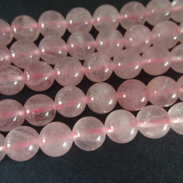 15 Inch Strand Of 10mm Natural Rose Quartz Ball Beads, About 38 Gemstone Beads, Polished Quartz Stone, Light Pink Quartz Crystal, 1mm Hole