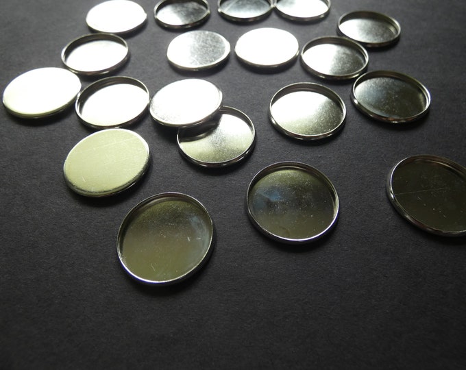 20mm Brass Cabochon Setting, 22x2mm Overall Size, 20mm Tray, Round Stone Setting,Platinum Silver, Add Your Own Cabochon, Basic Cab Setting