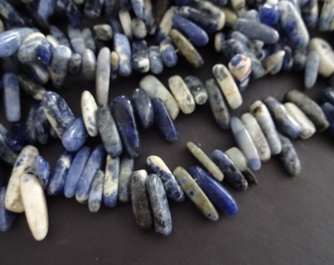 15 Inch 10-30mm Natural Sodalite Bead Strand, About 65-85 Stones, Blue and White, Polished Natural Nugget Stones, Drilled Sodalite Pebbles