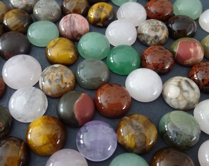 SET of Dome Mixed Lot Gemstone Cabochons, 12x5mm, Drop Cabochon, Polished, Stone Cabochon, Natural Gemstone, Quartz, Agate, Unakite