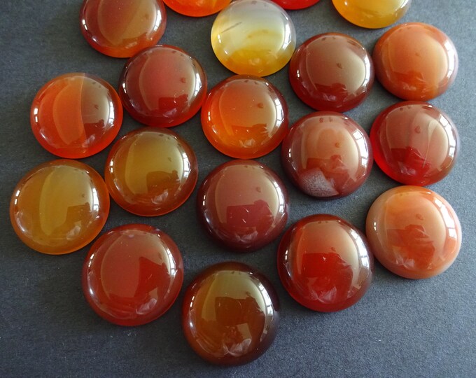 20mm Natural Red-Orange Agate Gemstone Cab, Dyed, Round, Polished Gem, Stone Cabochon, Natural Gemstone, Agate Stone, Authentic Agate