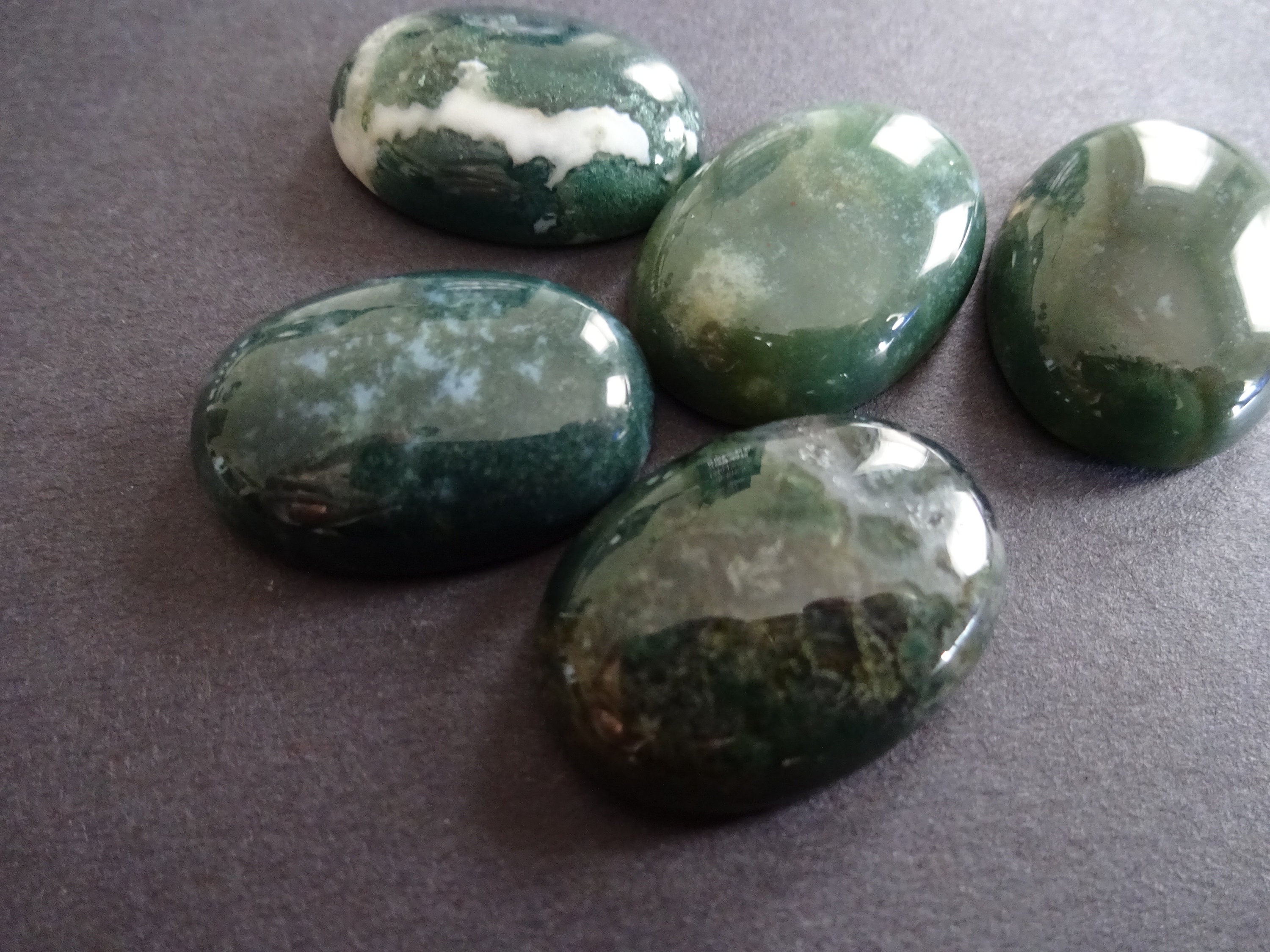 25x18x7mm Natural Moss Agate Gemstone Cabochon, Oval Cabochon, Polished