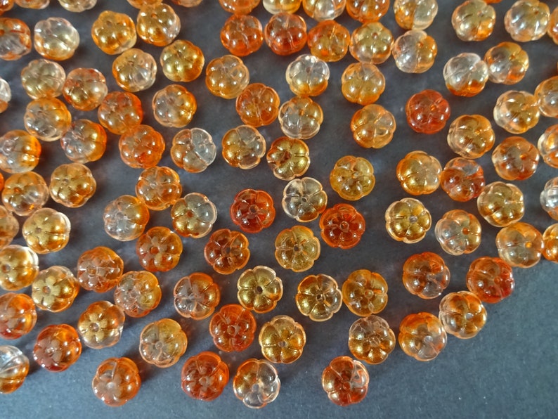 9.5-10mm Glass Pumpkin Beads, Orange Fall Pumpkins, Halloween Bead, Food Bead, Small Glass Beads, Halloween Jewelry, 1.2mm Holes image 4