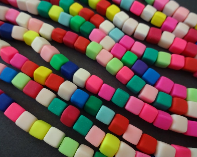 15 Inch 6x6mm Polymer Clay Cube Bead Strand, About 62 Square Beads, Mixed Color, Clay Bead Mixed Lot, Cube Spacer, LIMITED SUPPLY, Hot Deal!