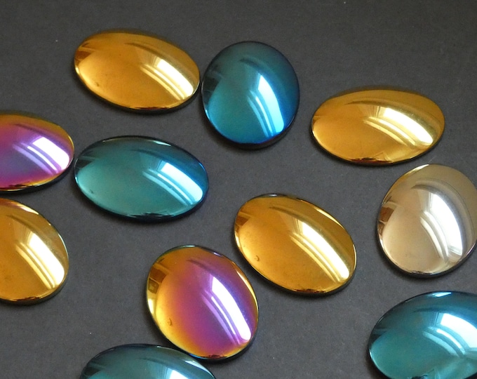 2 PACK of 39mm Synthetic Hematite Cabochons, Oval Cabochon, Non Magnetic, Mixed Colors, Metallic Stone Jewelry, Industrial Style