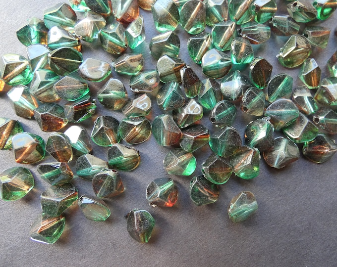 100 Pack 9.5mm Spray Painted Acrylic Beads, 9.5x9mm Polygon Bead, Blue and Olive Green, 1mm Hole, Two Tone Mixed Color Style, Freeform Shape