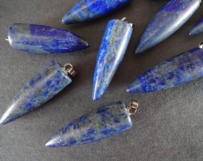 32-35mm Natural Lapiz Lazuli Pendant With Brass, Lapis Lazuli Bullet, Bullet Pendant, Platinum, Bullet Shaped, Gemstone Jewelry Pendant