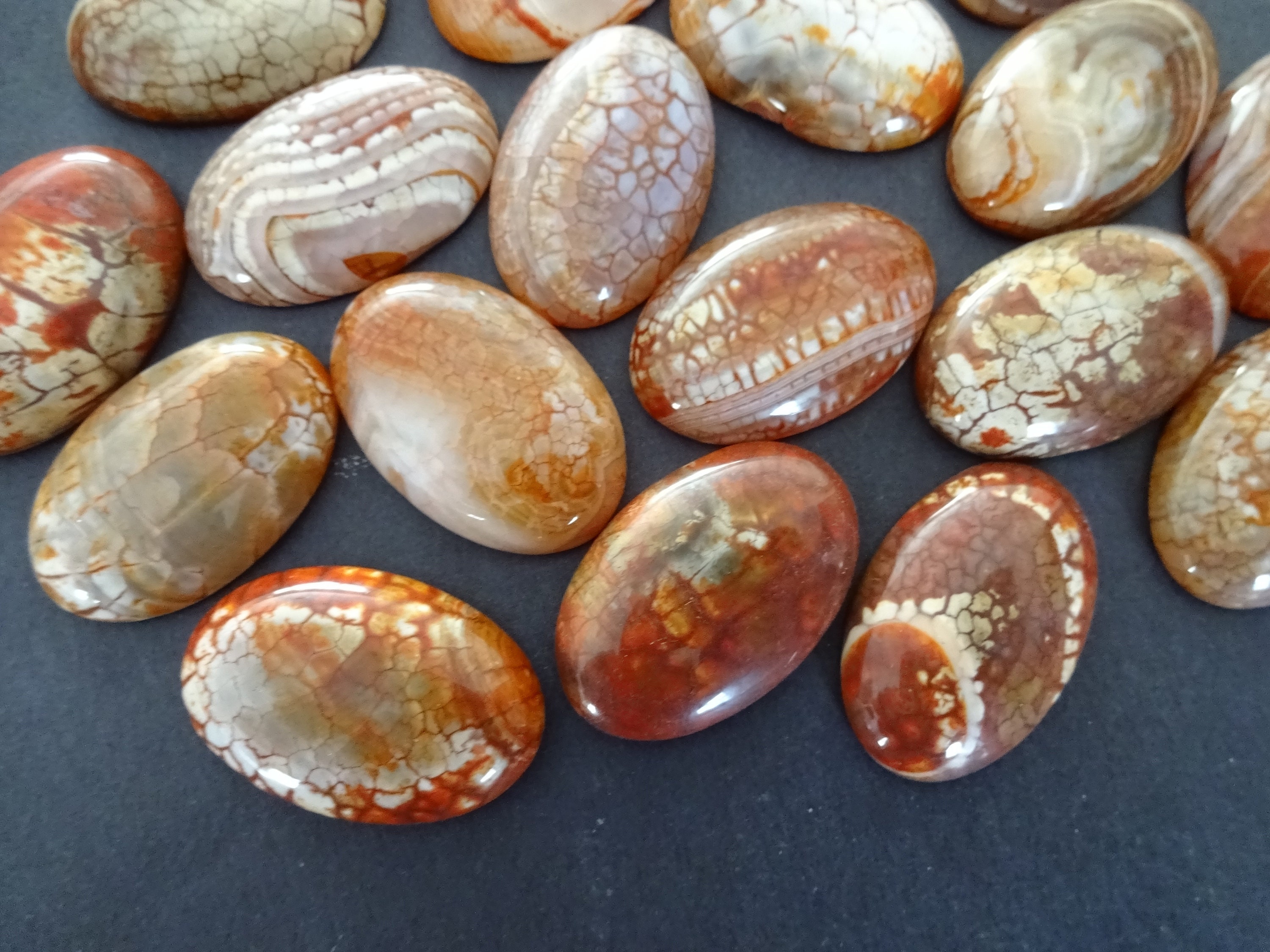 30x20x7mm Natural Fire Agate Gemstone Cabochon, Dyed, Oval Cabochon