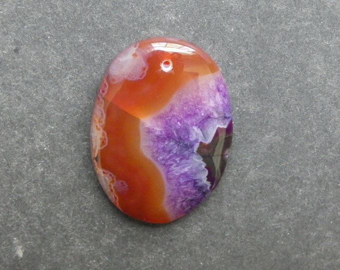 46x34mm Natural Crackle Agate Pendant, Gemstone Pendant, Purple & Orange, Dyed, Large Oval Pendant, One of a Kind, Only One Available