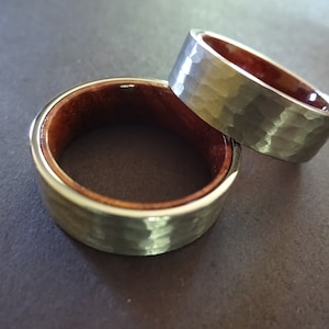Hammered Silver Tungsten with Comfort Wood Inner Ring, Whiskey Barrel Wood, Hammered Tungsten Carbride Ring, 8mm Tungsten Metal Ring, Mens