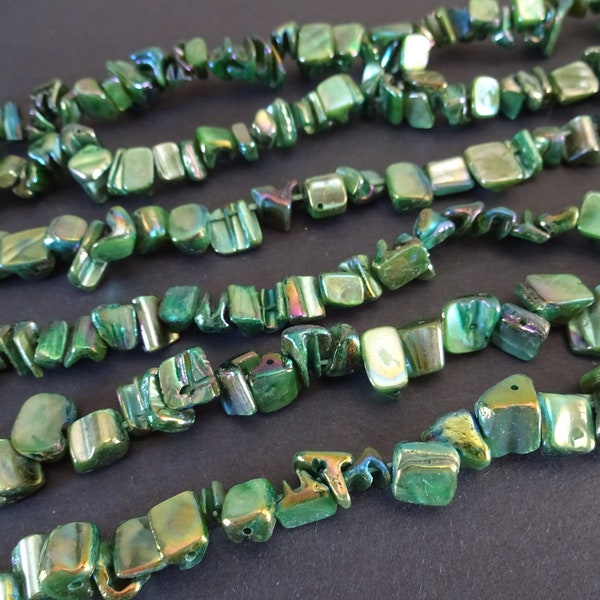 15mm Natural Mother Of Pearl Shell Bead Strand, Iridescent Green Color, Drilled Seashell, About 48 Per Strand, LIMITED SUPPLY, Hot Deal!