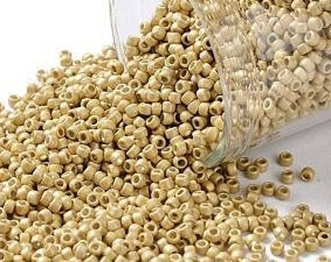 15/0 Toho Seed Beads, PermaFinish Gold Metallic Matte (PF557F), 10 grams, About 3000 Round Seed Beads, 1.5mm with .7mm Hole, PermaFinish