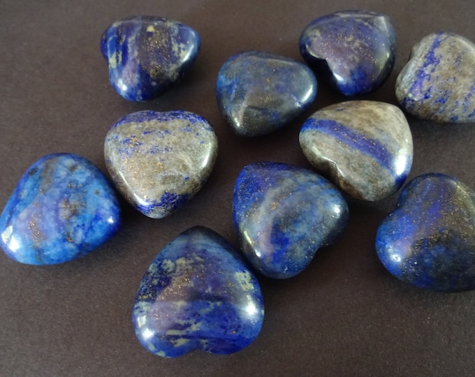 25mm Natural Lapis Lazuli Heart Gemstone, Display, Decoration, Polished Stone, Blue Fidget Stone, Mineral Stone, Golden Flecks, Heart Stone