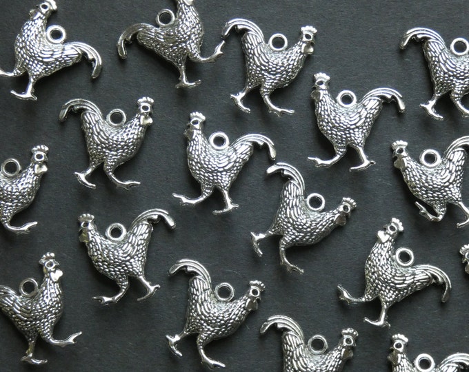 10 PACK of 20.5mm Chicken Pendant, Tibetan Style Metal Pendant, Metal Rooster Pendant, Silver Rooster Pendant, Silver Metal Pendant, Chicken