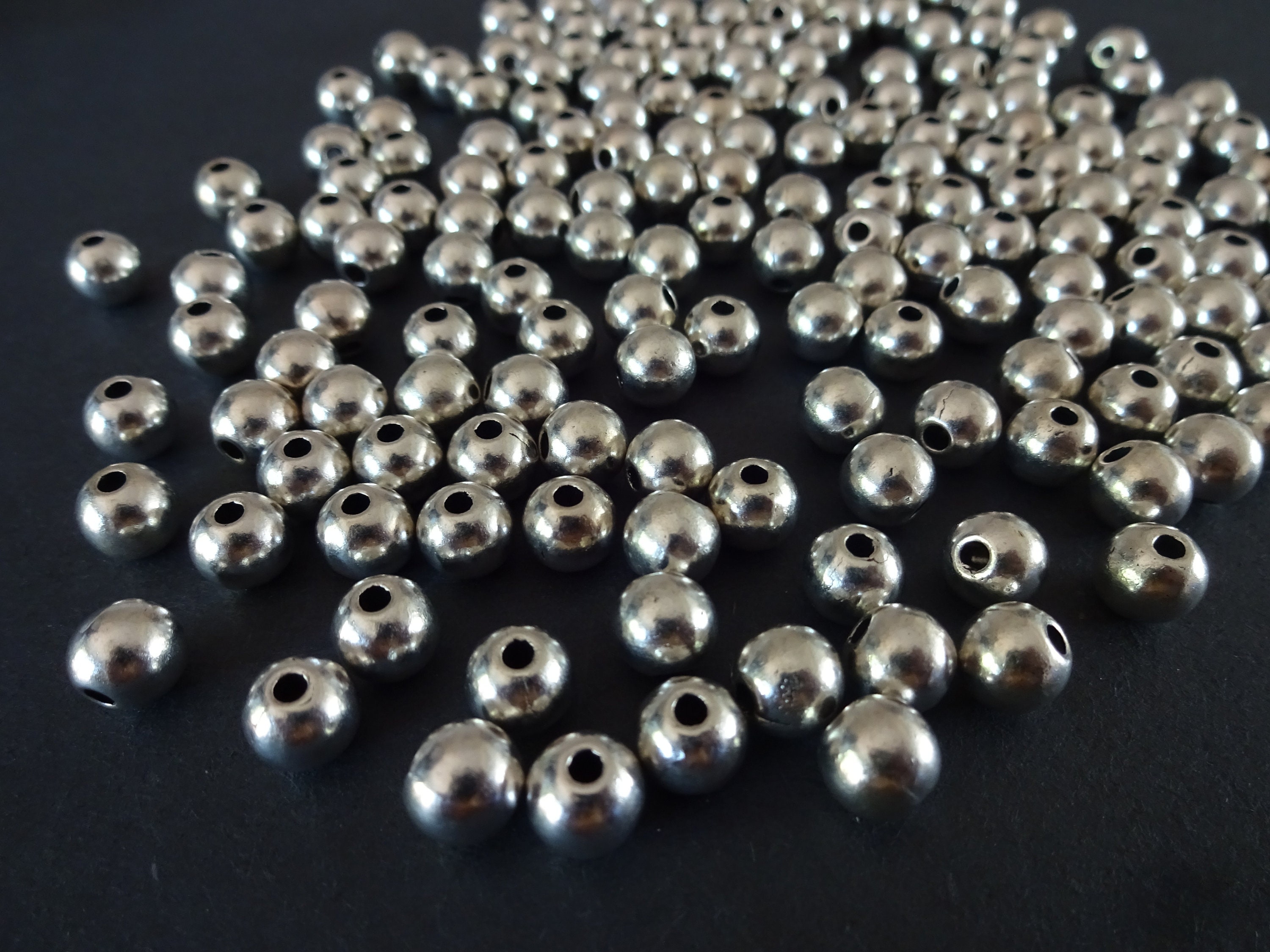 7.5mm Tibetan Silver Ball Beads, Ball Metal Spacers, Silver Color, 2.5mm  Hole, Fancy Round Beads, Jewelry Making Supply, Shiny Metal Ball