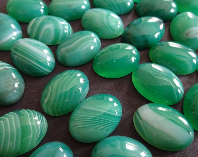 18x13mm Natural Green Agate Cabochon, Oval Cabochon, Polished Agate, Sea Green Cabochon, Green Agate Jewelry, Agate Crystal, White Stripes