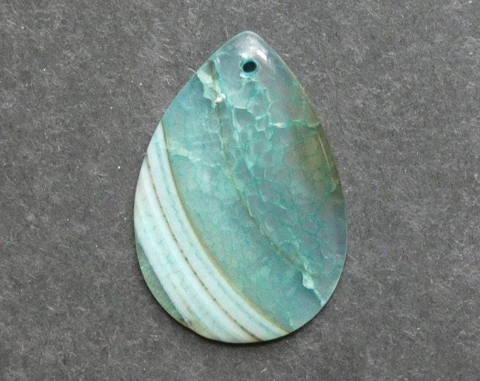 46x31mm Natural Agate Pendant, Gemstone Pendant, One of a Kind, Large Teardrop, Green & White, Dyed, Only One Available, Unique Agate Stone