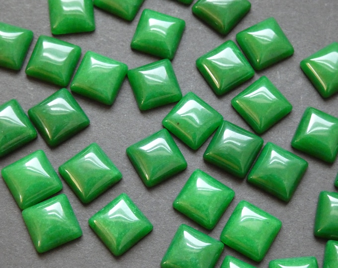 12x12mm Natural White Jade Gemstone Cabochon, Dyed, Dark Green Square Cab, Polished Gem Cabochon, Natural Stone, Jade Stone, Green Jade Cab