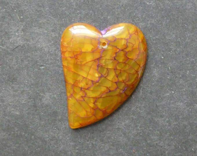 44x34mm Natural Fire Agate Pendant, Large Heart Pendant, Yellow & Pink, Dyed, Gemstone Pendant, One of a Kind, Only One Available, Unique