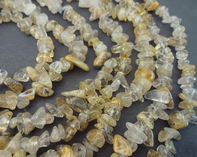 15 Inch Natural Golden Rutilated Quartz 4-10mm Chip Bead Strand, About 100 Beads, Drilled Golden Clear Crystals, LIMITED SUPPLY, Hot Deal!