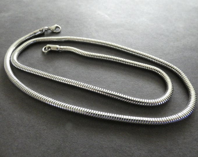 304 Stainless Steel 20 Inch Snake Chain Necklace With Clasp, 3mm Wide Chain, Silver Color, DIY Snake Necklace, Cut To Size, Ready To Wear