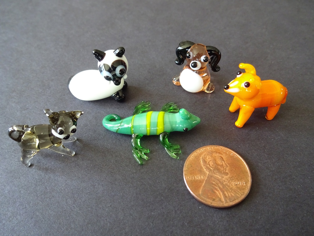 Mini Lampwork Glass Pet Animals, Collect All 5, Glass Collectible