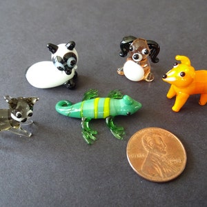 Mini Lampwork Glass Pet Animals, Collect All 5, Glass Collectible Pet Collection, Chameleon, Dog, and Cat Decorations, Handcrafted Figurines