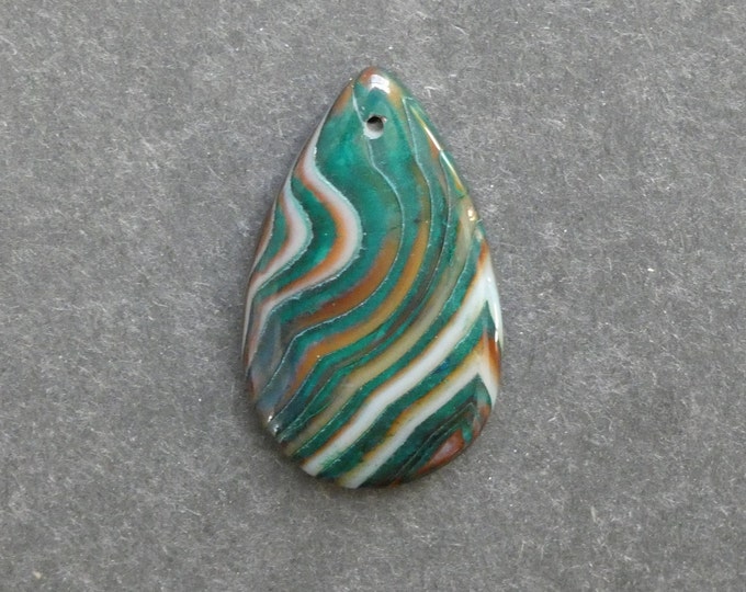 48x29mm Natural Brazilian Agate Pendant, Gemstone Pendant, One of a Kind, Large Teardrop, Green & Brown, Dyed, Only One Available, Unique