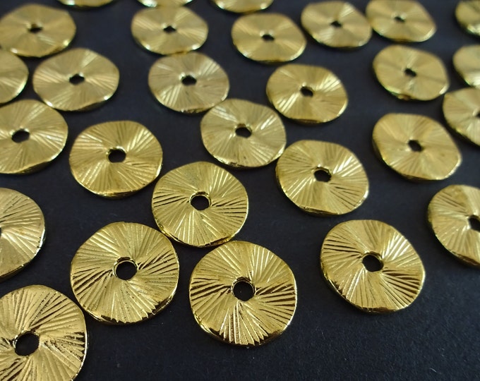 13x1mm Flat Round Gold Alloy Metal Beads, Tibetan Style Metal Spacers, Shiny Golden Color, Flat Disc Bead, 2.5mm Hole, Lined Design