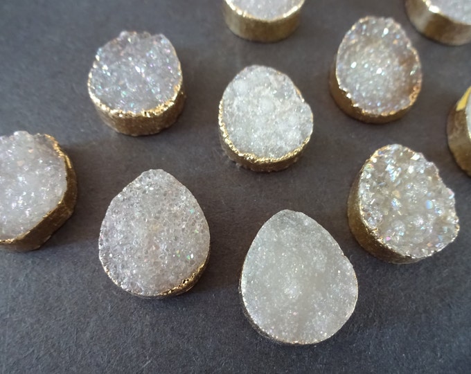 15x13mm Natural Druzy Agate & Brass Top Drilled Bead, Golden Metal And White Agate Druzy Bead, Beautiful Sparkling Agate Beads, .6mm Hole