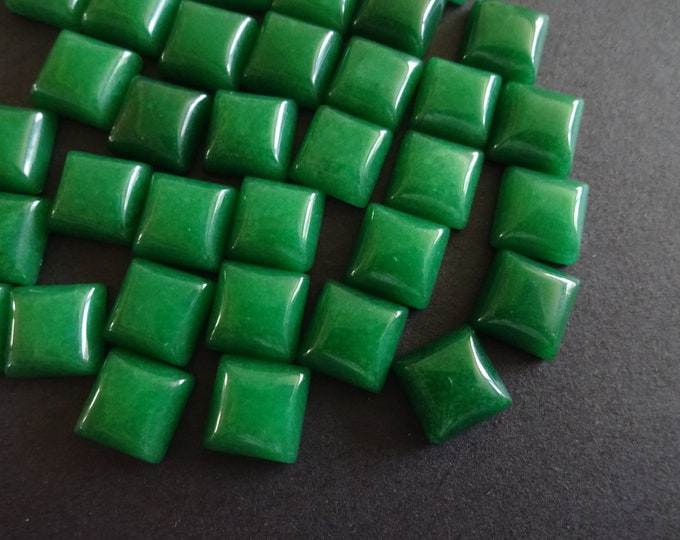 10x10mm Natural White Jade Gemstone Cabochon, Dyed, Green Square Cab, Polished Gem Cabochon, Natural Stone, Jade Stone, Bold Green Cabs