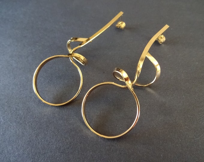 Stainless Steel Twisted Drop Stud Earrings, Hypoallergenic, 68mm, Set Of Earrings, Long Drop Earrings, Gold Color Studs