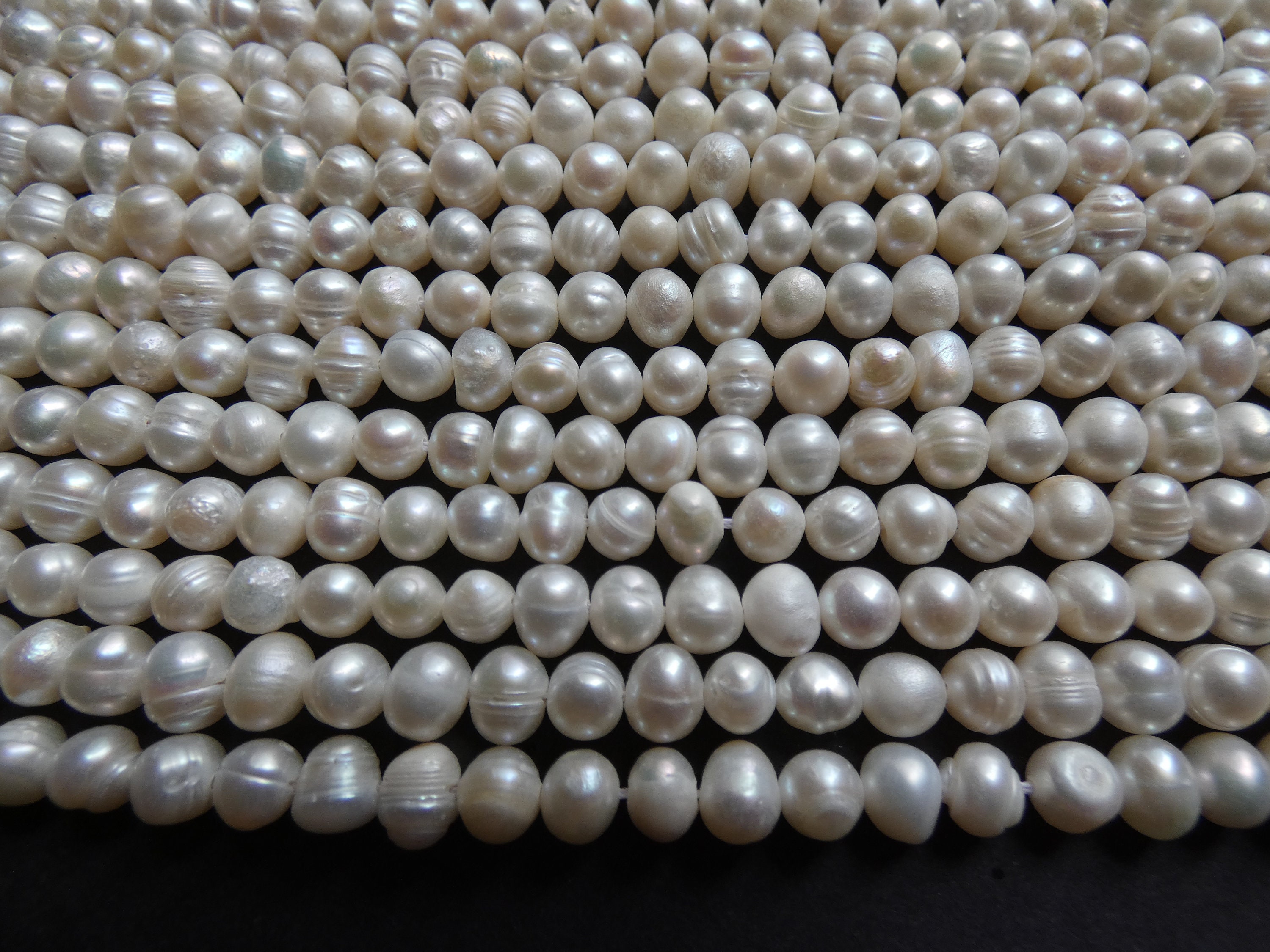 6-7mm AAA Near Round Freshwater Pearl Strands, White Round Real Pearl  Beads, Cultured Lustrous Pearls, Natural Pearl Jewelry , FR300-WS 