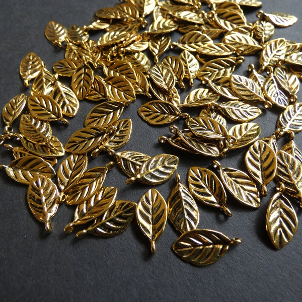 16mm Alloy Metal Leaf Charms, Leaves Pendant, Gold Color, Lightweight, Silver Leaf, 2mm Hole, Tiny Golden Leaf, Nature Pendant, Autumn Theme