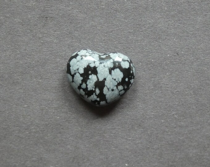 20x23x10mm Natural Snowflake Obsidian Heart Love Stone, Black and White, Pocket Palm Stone for Reiki Balancing, One of a Kind, Gemstone