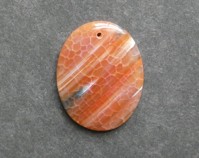 44x34mm Natural Fire Agate Pendant, Large Oval Pendant, Orange, Dyed, Gemstone Pendant, One of a Kind, As Seen in Image, Only One Available