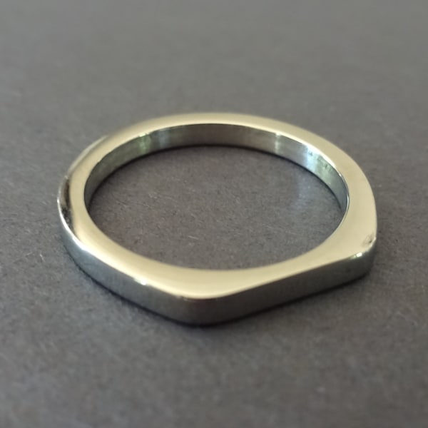 Stainless Steel Squared Ring, Simplistic Geometric Design, Sizes 7-10, Simple Geometric Ring, Rectangular Band, Ring With Bar On One Side