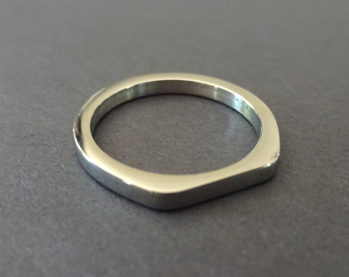 Stainless Steel Squared Ring, Simplistic Geometric Design, Sizes 7-10, Simple Geometric Ring, Rectangular Band, Ring With Bar On One Side