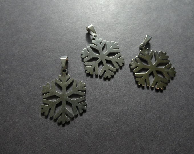 33.5mm 304 Stainless Steel Snowflake Pendant, Silver Metal Pendant, Metal Snowflake Winter Pendant, Christmas Pendant, Snowflake Charm