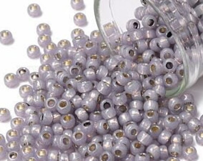 8/0 Toho Seed Beads, PermaFinish Light Amethyst Opal Silver Lined (PF2122), 10 grams, About 220 Round Beads, 3mm with 1mm Hole, PermaFinish
