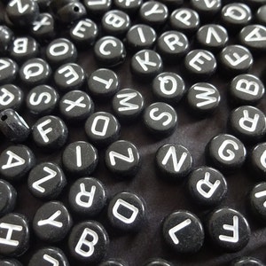 7x4mm Round Alphabet Acrylic Beads, Black & White, Basic Letter Beads, Monogram Bead, Friendship Bracelet Making, Initial Beads, Mixed Lot