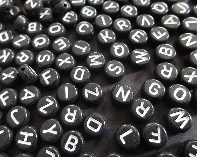 7x4mm Round Alphabet Acrylic Beads, Black & White, Basic Letter Beads, Monogram Bead, Friendship Bracelet Making, Initial Beads, Mixed Lot