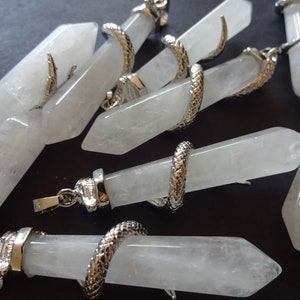 60mm Natural Quartz Snake Pendant, Brass Finding, Faceted Bullet, Polished, Gemstone Jewelry Pendant, Crystal Charm, Quartz Snake Charm