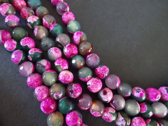 15 In Strand of 8 MM Dyed Agate Round Smooth Purple Beads