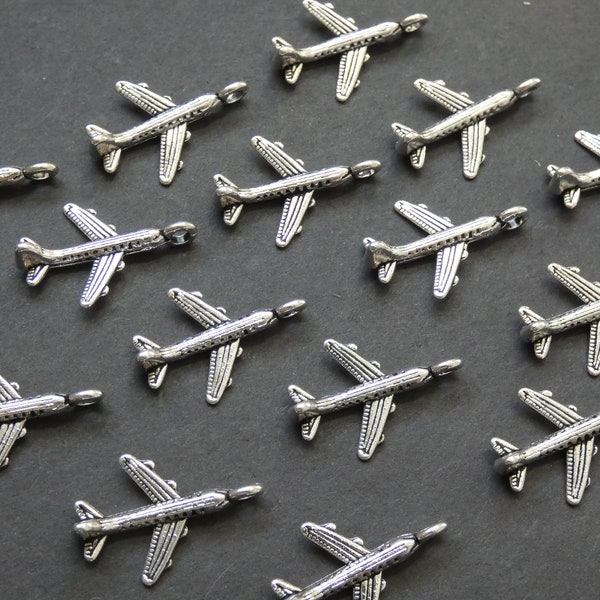 20 PACK of 22mm Plane Pendant, Tibetan Style Metal Pendant, Metal Airplane Pendant, Silver Airplane, Silver Metal Pendant, Airplane Charm