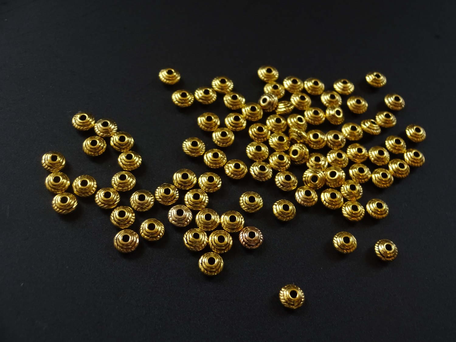 5x3mm Metal Bicone Bead Spacers, Antiqued Golden Color, Gold Bicone