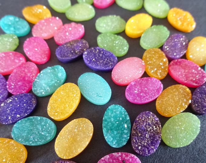 Pack of 12x8x3mm Dyed Natural Druzy Agate Cabochon, Oval Cabochon, Mixed Colors, Mixed Lot, Sparkly Stone, Agate Gemstone, Agate Druzy