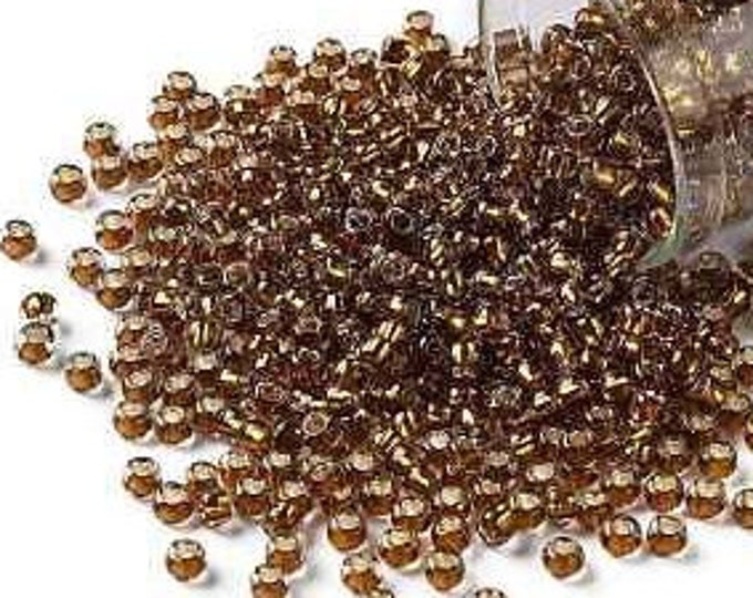 8/0 Toho Seed Beads,  Silver Lined Honey Yellow Brown (2156S), 10 grams, About 222 Round Seed Beads, 3mm with 1mm Hole, Silver Lined Finish