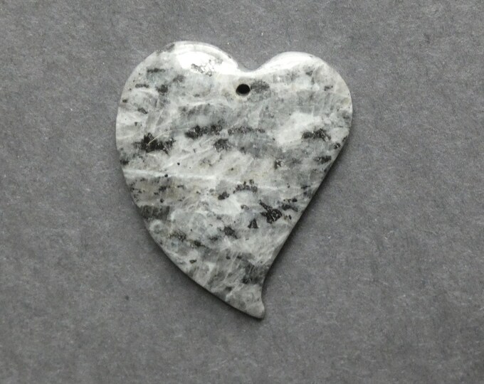 47x38mm Natural Larvikite Pendant, Large Heart, Gray & Black, One of a Kind, Only One Available, Unique Gemstone Pendant, As Seen In Image